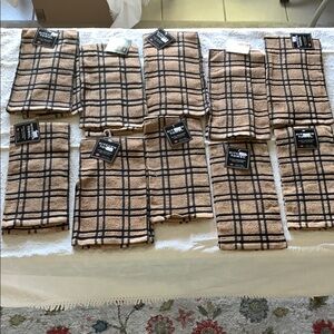 NWT All 12 - Large Cotton 16in x 26in Plaid Tan and Black KITCHEN Towels Set